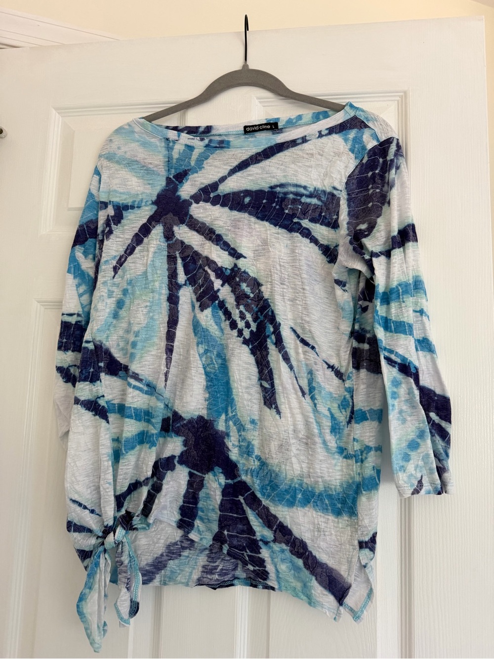 David Cline Blue & Navy Tie-Dye Boatneck Tunic with Side Tie